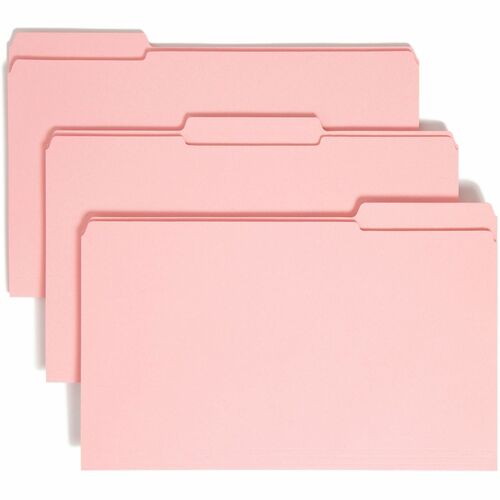 Smead Colored 1/3 Tab Cut Legal Recycled Top Tab File Folder - 8 1/2" x 14" - 3/4" Expansion - Top Tab Location - Assorted Position Tab Position - Pink - 10% Recycled - 100 / Box