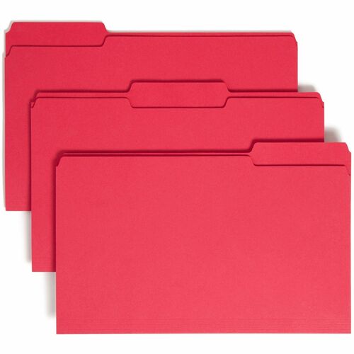 Smead Colored 1/3 Tab Cut Legal Recycled Top Tab File Folder - 8 1/2" x 14" - 3/4" Expansion - Top Tab Location - Assorted Position Tab Position - Red - 10% Recycled - 100 / Box