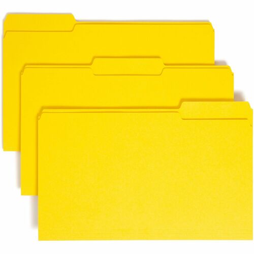 Smead Colored 1/3 Tab Cut Legal Recycled Top Tab File Folder - 8 1/2" x 14" - 3/4" Expansion - Top Tab Location - Assorted Position Tab Position - Vinyl - Yellow - 10% Recycled - 100 / Box