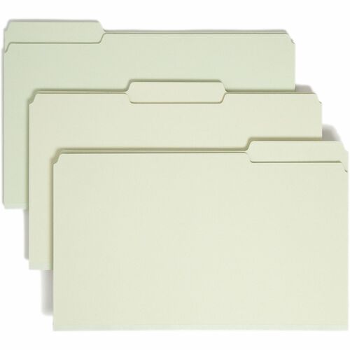 Smead 1/3 Tab Cut Legal Recycled Top Tab File Folder - 8 1/2" x 14" - 1" Expansion - Top Tab Location - Assorted Position Tab Position - Pressboard - Gray, Green - 100% Recycled - 25 / Box