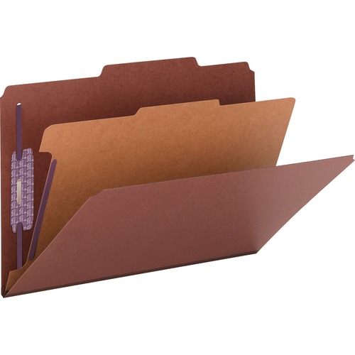 Smead SafeSHIELD 2/5 Tab Cut Legal Recycled Classification Folder - 8 1/2" x 14" - 2" Expansion - 2 x 2S Fastener(s) - 2" Fastener Capacity for Folder - Top Tab Location - Right of Center Tab Position - 1 Divider(s) - Pressboard - Red - 100% Recycled - 10