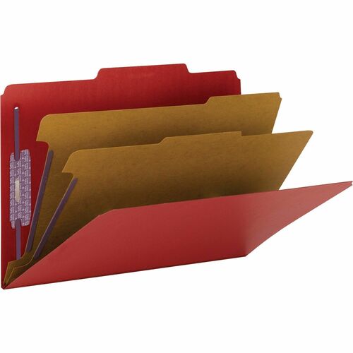 Smead SafeSHIELD 2/5 Tab Cut Legal Recycled Classification Folder - 8 1/2" x 14" - 2" Expansion - 2 x 2S Fastener(s) - 2" Fastener Capacity for Folder - Top Tab Location - Right of Center Tab Position - 2 Divider(s) - Pressboard - Bright Red - 100% Recycl
