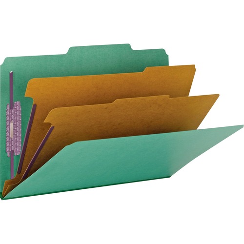 Smead SafeSHIELD 2/5 Tab Cut Legal Recycled Classification Folder - 8 1/2" x 14" - 2" Expansion - 2 x 2S Fastener(s) - 2" Fastener Capacity for Folder - Top Tab Location - Right of Center Tab Position - 2 Divider(s) - Pressboard - Green - 100% Recycled - 