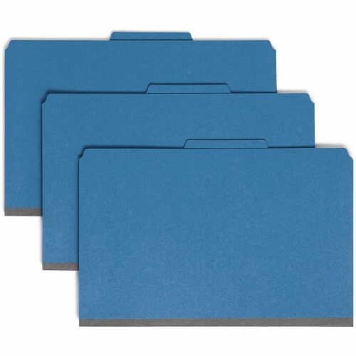 Smead SafeSHIELD 2/5 Tab Cut Legal Recycled Classification Folder - 8 1/2" x 14" - 2" Expansion - 2 x 2S Fastener(s) - 2" Fastener Capacity for Folder - Top Tab Location - Right of Center Tab Position - 2 Divider(s) - Pressboard, Tyvek - Dark Blue - 100%