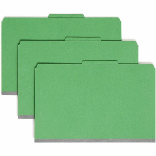 Smead Pocket Divider PressBoard Classification Folders - Legal - 8 1/2" x 14" Sheet Size - 2" Expansion - 2" Fastener Capacity for Folder - 2 Pocket(s) - 2/5 Tab Cut - Right of Center Tab Location - 2 Divider(s) - 25 pt. Folder Thickness - Green - Recycle