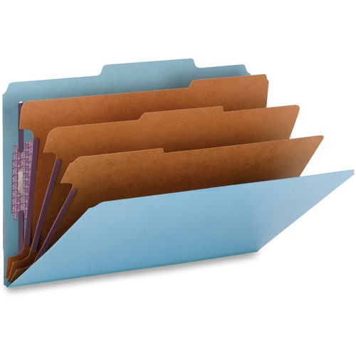 Smead SafeSHIELD 2/5 Tab Cut Legal Recycled Classification Folder - 8 1/2" x 14" - 3" Expansion - 2 x 2S Fastener(s) - 2" Fastener Capacity for Folder - Top Tab Location - Right of Center Tab Position - 3 Divider(s) - Pressboard - Blue - 100% Recycled - 1