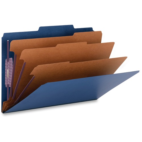 Smead SafeSHIELD 2/5 Tab Cut Legal Recycled Classification Folder - 8 1/2" x 14" - 3" Expansion - 2 x 2S Fastener(s) - 2" Fastener Capacity for Folder - Top Tab Location - Right of Center Tab Position - 3 Divider(s) - Pressboard - Dark Blue - 100% Recycle