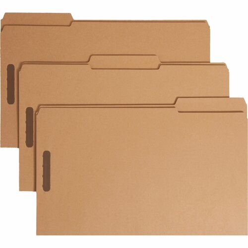 Smead 1/3 Tab Cut Legal Recycled Fastener Folder - 8 1/2" x 14" - 3/4" Expansion - 2 x 2K Fastener(s) - 2" Fastener Capacity for Folder - Top Tab Location - Assorted Position Tab Position - Kraft - Kraft - 10% Recycled - 50 / Box