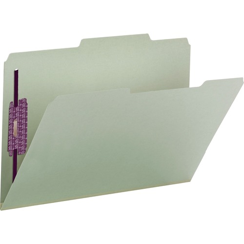 Smead 2/5 Tab Cut Legal Recycled Fastener Folder - 8 1/2" x 14" - 2" Expansion - 2 x 2S Fastener(s) - 2" Fastener Capacity for Folder - Top Tab Location - Right of Center Tab Position - Pressboard - Gray, Green - 100% Recycled - 25 / Box