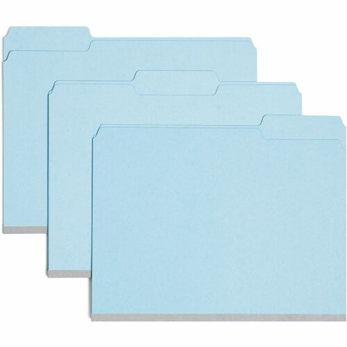 Smead Colored 1/3 Tab Cut Letter Recycled Top Tab File Folder - 8 1/2" x 11" - 1" Expansion - Top Tab Location - Assorted Position Tab Position - Pressboard - Blue - 100% Recycled - 25 / Box
