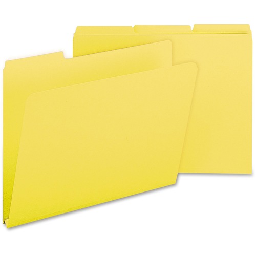 Smead Colored 1/3 Tab Cut Letter Recycled Top Tab File Folder - 8 1/2" x 11" - 1" Expansion - Top Tab Location - Assorted Position Tab Position - Pressboard - Yellow - 100% Recycled - 25 / Box