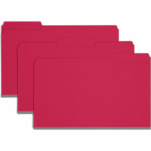 Smead Colored Pressboard Folders - Legal - 8 1/2" x 14" Sheet Size - 1" Expansion - 1/3 Tab Cut - Assorted Position Tab Location - 25 pt. Folder Thickness - Pressboard - Red - Recycled - 25 / Box