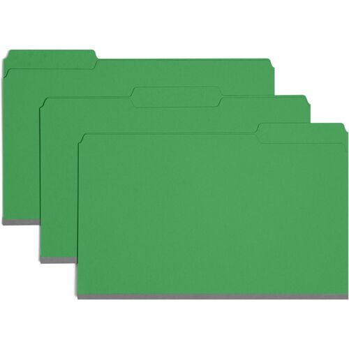 Smead Colored 1/3 Tab Cut Legal Recycled Top Tab File Folder - 8 1/2" x 14" - 1" Expansion - Top Tab Location - Assorted Tab Position - Pressboard - Green - 100% Recycled - 25 / Box