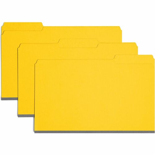 Smead 1/3 Tab Cut Legal Recycled Top Tab File Folder - 8 1/2" x 14" - 1" Expansion - Top Tab Location - Assorted Tab Position - Pressboard - Yellow - 100% Recycled - 25 / Box