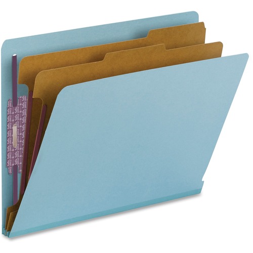 Smead 1/3 Tab Cut Letter Recycled Classification Folder - 8 1/2" x 11" - 2" Expansion - 2 x 2S Fastener(s) - 2" Fastener Capacity for Folder - 2 Divider(s) - Pressboard - Blue - 100% Recycled - 10 / Box