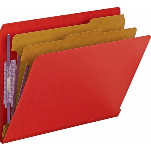 Smead 1/3 Tab Cut Letter Recycled Classification Folder - 8 1/2" x 11" - 2" Expansion - 2 x 2S Fastener(s) - 2" Fastener Capacity for Folder - 2 Divider(s) - Pressboard - Bright Red - 100% Recycled - 10 / Box