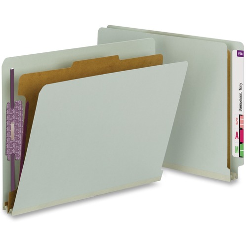 Smead Letter Recycled Classification Folder - 8 1/2" x 11" - 2" Expansion - 2 x 2S Fastener(s) - 2" Fastener Capacity for Folder - End Tab Location - 1 Divider(s) - Pressboard - Gray, Green - 60% Recycled - End Tab Classification Folders - SMD26800