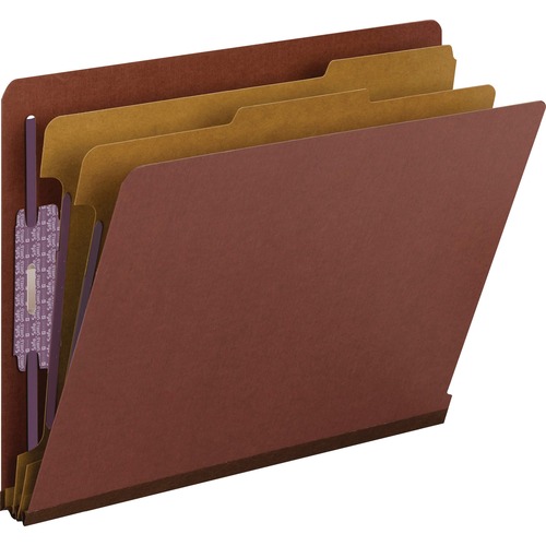 Smead Letter Recycled Classification Folder - 8 1/2" x 11" - 2" Expansion - 2 x 2S Fastener(s) - 2" Fastener Capacity for Folder - End Tab Location - 2 Divider(s) - Pressboard - Red - 100% Recycled - 10 / Box