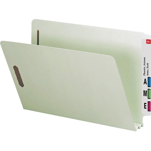 Smead Straight Tab Cut Legal Recycled Top Tab File Folder - 8 1/2" x 14" - 2" Expansion - Pressboard - Gray, Green - 100% Recycled - 25 / Box