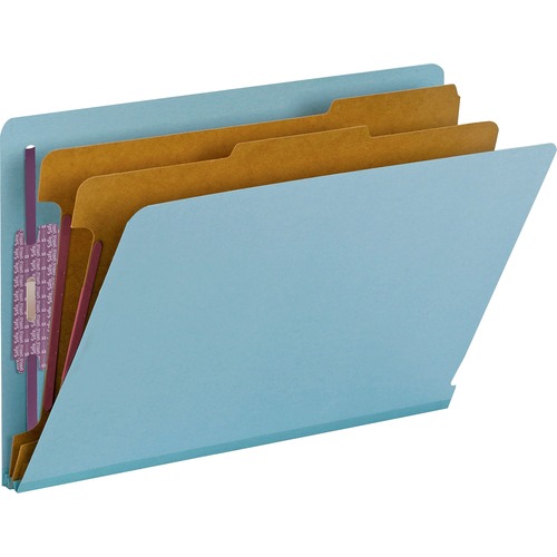 Smead Legal Recycled Classification Folder - 8 1/2" x 14" - 2" Expansion - 2 x 2S Fastener(s) - 2" Fastener Capacity for Folder - End Tab Location - 2 Divider(s) - Pressboard - Blue - 50% Recycled - 10 / Box