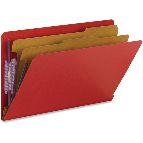 Smead 1/3 Tab Cut Legal Recycled Classification Folder - 8 1/2" x 14" - 2" Expansion - 2 x 2S Fastener(s) - 2" Fastener Capacity for Folder - End Tab Location - 2 Divider(s) - Pressboard - Bright Red - 50% Recycled - 10 / Box