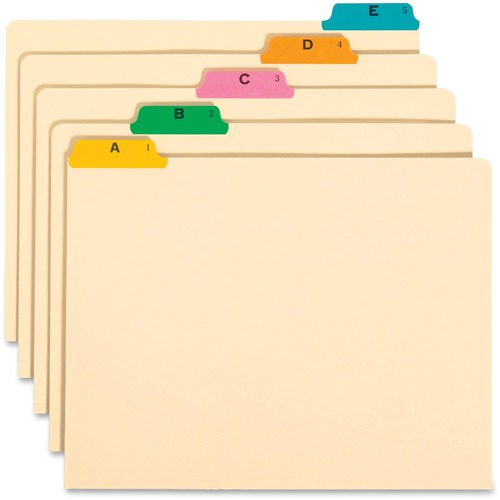 Smead Filing Guides with Alphabetic Indexing - 25 Printed Assorted Tab(s) - Character - A-Z - 25 Tab(s)/Set - Letter - Yellow Manila, Green, Pink, Salmon, Blue Tab(s) - Recycled - 25 / Set