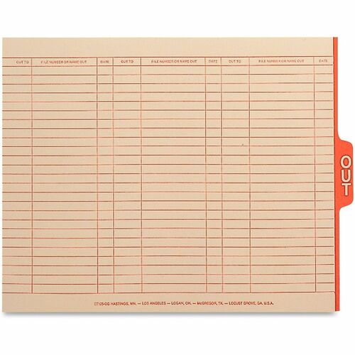 Smead End Tab Manila Out Guides with Printed Form - Printed OUT - 5 Tab(s)/Set - 15.25" Divider Width x 9.50" Divider Length - Manila Vinyl Tab - 100 / Box