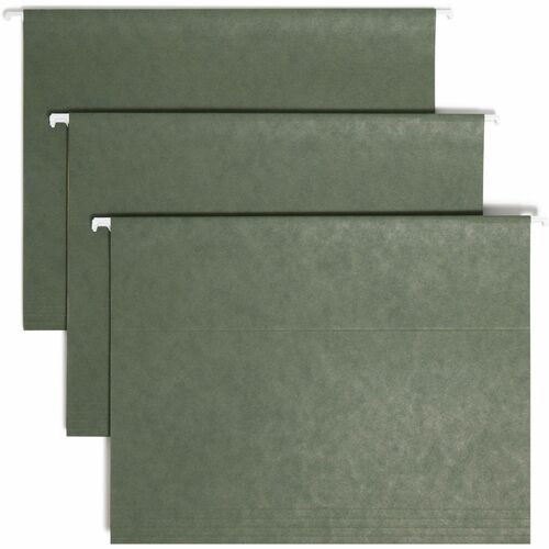 Smead 1/5 Tab Cut Letter Recycled Hanging Folder - 8 1/2" x 11" - Top Tab Location - Assorted Position Tab Position - Vinyl - Standard Green - 10% Recycled - 25 / Box