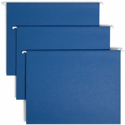 Smead 1/5 Tab Cut Letter Recycled Hanging Folder - 8 1/2" x 11" - Top Tab Location - Assorted Position Tab Position - Vinyl - Navy Blue - 10% Recycled - 25 / Box