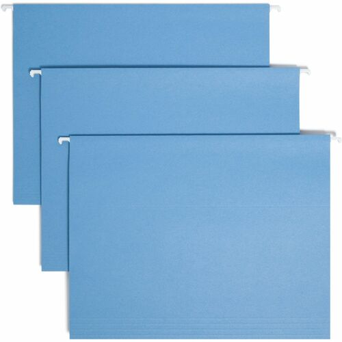 Smead Colored 1/5 Tab Cut Letter Recycled Hanging Folder - 8 1/2" x 11" - Top Tab Location - Assorted Position Tab Position - Vinyl - Blue - 10% Recycled - 25 / Box