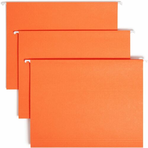 Smead Colored 1/5 Tab Cut Letter Recycled Hanging Folder - 8 1/2" x 11" - Top Tab Location - Assorted Position Tab Position - Vinyl - Orange - 10% Recycled - 25 / Box