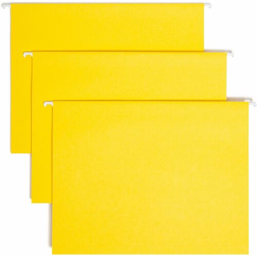 Smead Colored 1/5 Tab Cut Letter Recycled Hanging Folder - 8 1/2" x 11" - Top Tab Location - Assorted Position Tab Position - Vinyl - Yellow - 10% Recycled - 25 / Box