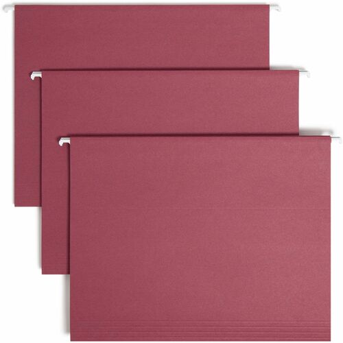 Smead Colored 1/5 Tab Cut Letter Recycled Hanging Folder - 8 1/2" x 11" - Top Tab Location - Assorted Tab Position - Vinyl - Maroon - 10% Recycled - 25 / Box