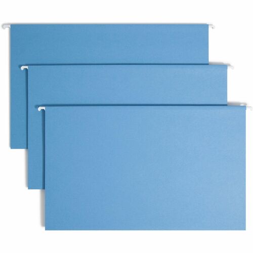 Smead Colored 1/5 Tab Cut Legal Recycled Hanging Folder - 8 1/2" x 14" - Top Tab Location - Assorted Position Tab Position - Vinyl - Blue - 10% Recycled - 25 / Box