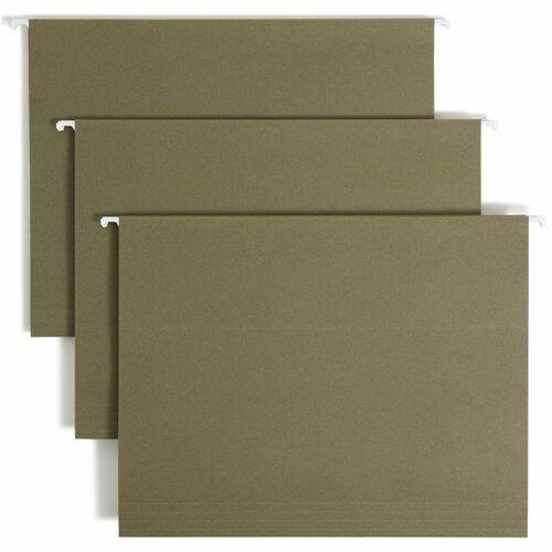 Smead 1/5 Tab Cut Letter Recycled Hanging Folder - 8 1/2" x 11" - 2" Expansion - Top Tab Location - Assorted Position Tab Position - Vinyl - Standard Green - 100% Recycled - 25 / Box