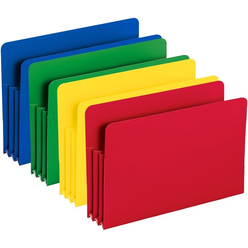 Smead Straight Tab Cut Legal File Pocket - 8 1/2" x 14" - 3 1/2" Expansion - Polypropylene - Blue, Green, Red, Yellow - 4 / Pack
