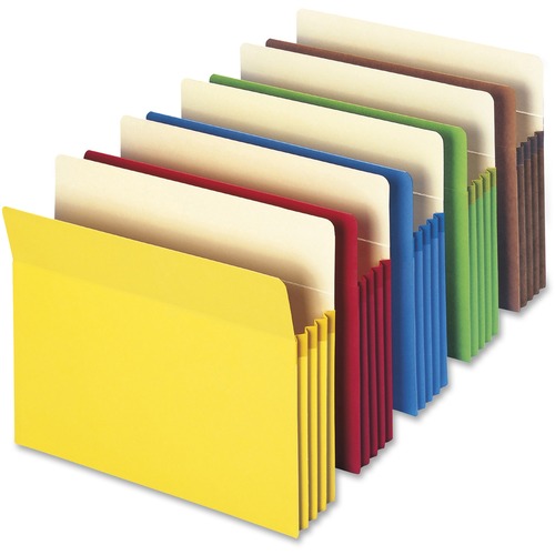 Smead Straight Tab Cut Letter Recycled File Pocket - 8 1/2" x 11" - 3 1/2" Expansion - Top Tab Location - Yellow, Green, Red, Blue, Redrope - 10% Recycled - 25 / Box