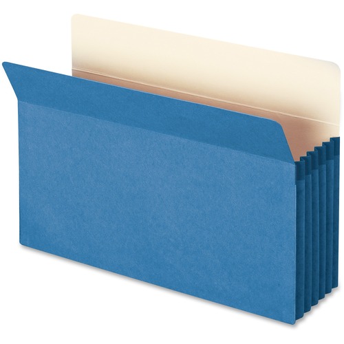 Smead Colored File Pockets - Legal - 8 1/2" x 14" Sheet Size - 5 1/4" Expansion - Top Tab Location - 9 pt. Folder Thickness - Blue - Recycled - 1 Each""