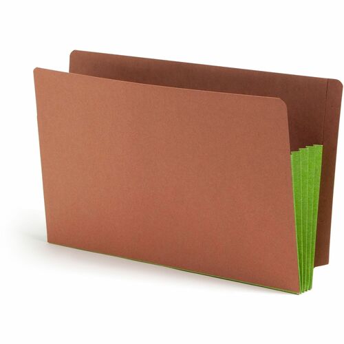 Smead End Tab File Pocket, Reinforced Straight-Cut Tab, 3-1/2" Expansion, Extra Wide Legal Size, Redrope with Green Gusset, 10 per Box (74680) - Legal - 8 1/2" x 14" Sheet Size - 3 1/2" Expansion - 1 Pocket(s) - Top Tab Location - Redrope - Recycled - 10 