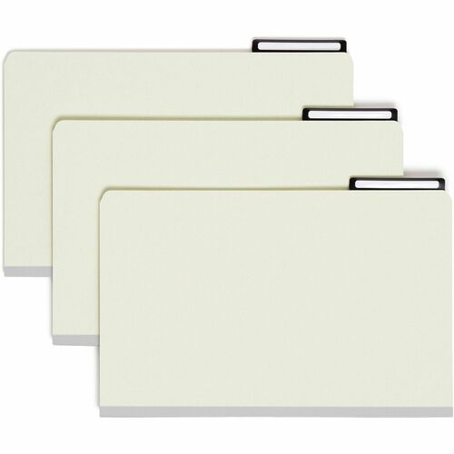 Smead 2/5 Tab Cut Legal Recycled Top Tab File Folder - 8 1/2" x 14" - 1" Expansion - 1 x 2K Fastener(s) - 2" Fastener Capacity for Folder - Top Tab Location - Right Tab Position - 8 Divider(s) - Metal, Pressboard - Gray, Green - 100% Recycled - 10 / Box