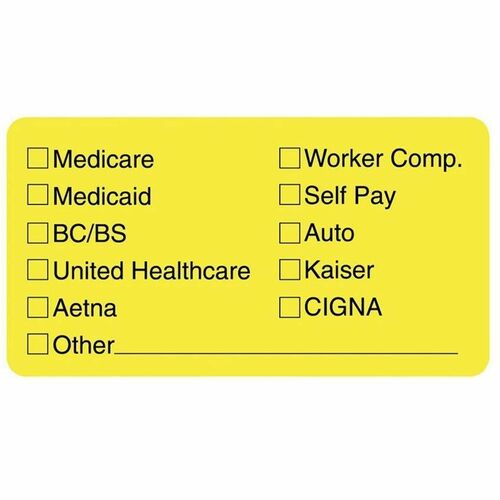 Tabbies Medical Office Insurance Check Labels - 1 3/4" Width x 3 1/4" Length - Yellow - 250 / Roll