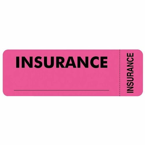 Tabbies INSURANCE Labels - 3" Width x 1" Length - Pink - 250 / Roll - 250 / Roll