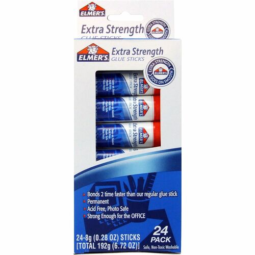 Elmer's Extra Strength Permanent Glue Stick - 0.28 oz - 24 / Pack - White