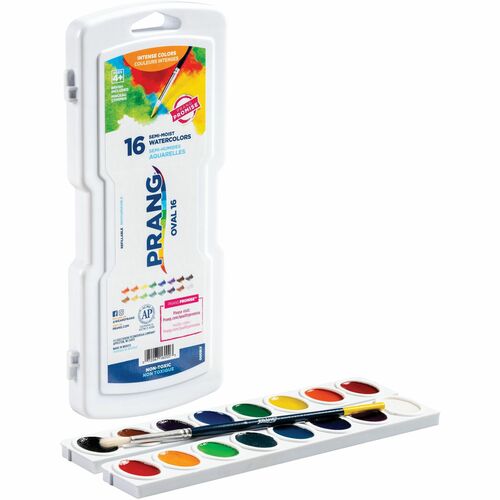 Prang 16 Oval Semi-Moist Watercolors - 0.17 fl oz - 16 / Set - Assorted