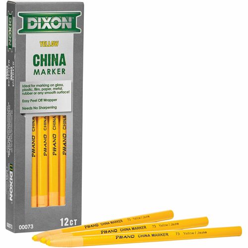 Dixon Phano Non-toxic China Markers - Yellow Lead, 12/Box