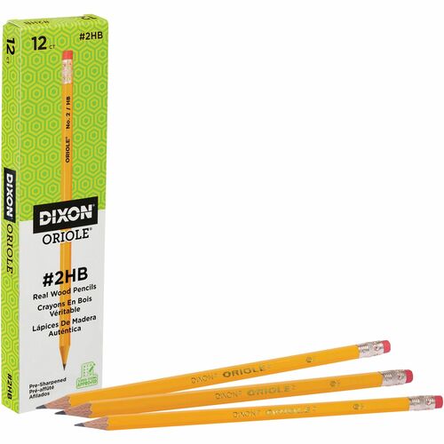 Dixon Oriole Presharpened Pencil - #2 Lead - Yellow Wood Barrel - 1 Dozen