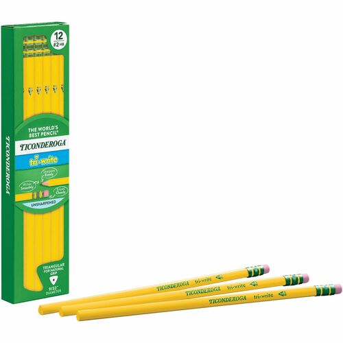 Ticonderoga Tri-Write No.2 Pencils - #2 Lead - Black Lead - Yellow Wood Barrel
