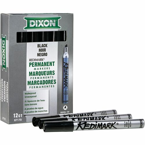 Dixon RediMark Chisel Tip Permanent Markers - Chisel Marker Point Style - Black - Metal Barrel - 12 / Dozen