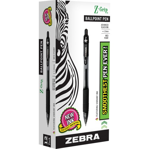 Zebra Pen Z-Grip Retractable Ballpoint Pens - Medium Pen Point - 1 mm Pen Point Size - Retractable - Black - Black Barrel - Ballpoint Retractable Pens - ZEB22210