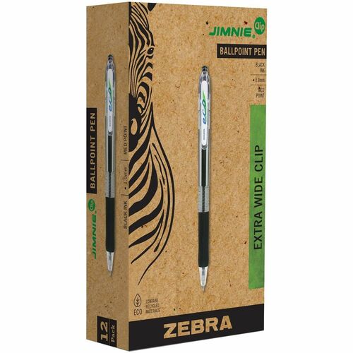 Zebra Pen Eco Jimnie Clip Retractable Ballpoint Pens - Medium Pen Point - 1 mm Pen Point Size - Refillable - Retractable - Blue - Smoke Barrel - 1 Dozen